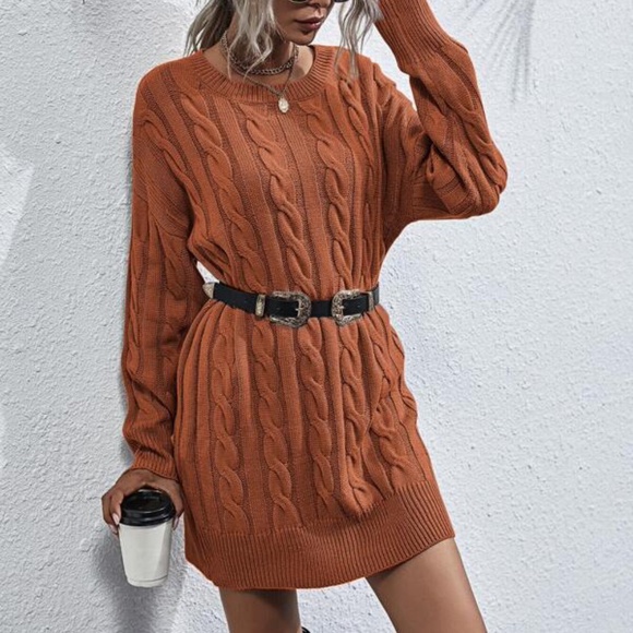 Cozy Grey oversized chunky knit cable sweater dress - Picture 8 of 12